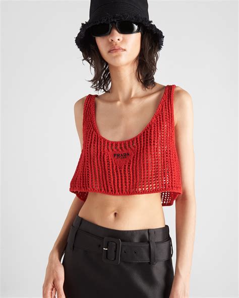 prada openwork cotton crop top|Prada Openwork Crop Top .